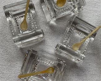 William Yeoward salt cellars with carved horn spoons