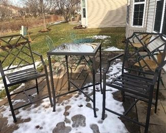 Bistro Table, 2 Tall Chairs/Cushions