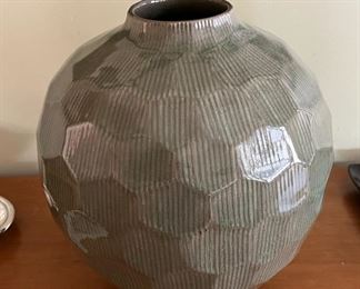 Green textured pottery vase