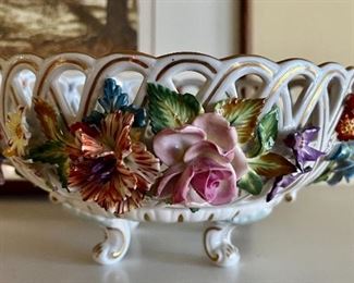 Dresden Saxony reticulated floral applied bowl