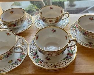 5 matching reticulated saucers / cups - Dresden Line