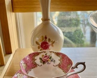 Lenox vase & Adderley teacup/saucer