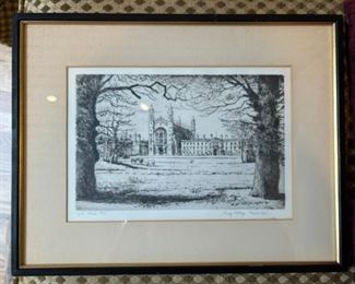 King's College Cambridge - signed etching