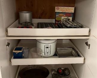 Small kitchen appliances, baking pans, etc