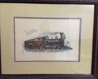 Signed train lithograph