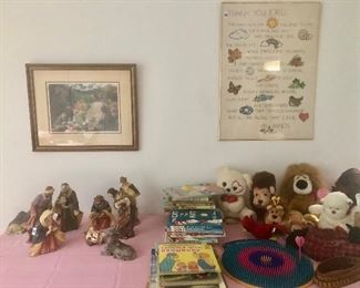 Nativity Scene 
Child’s books
Stuffed animals 