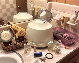 Vintage Hood Dryer and toiletries