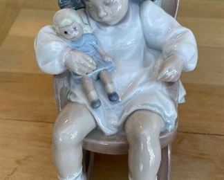 Lladros. "Nap Time Girl Doll in Rocking Chair." #5448.