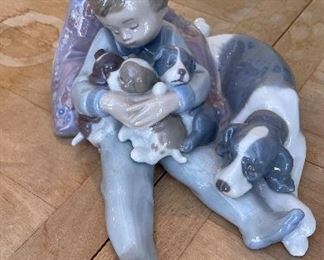 Lladro "Sweet Dreams" Boy With Puppies Porcelain Figurine. #1535.