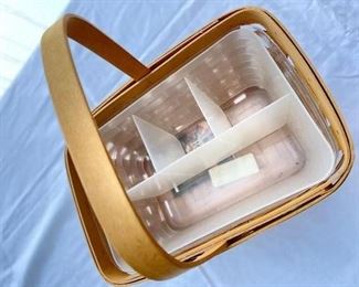 Singed 2000 Longaberger Basket with Condiment / Utensil Caddy Insert. Photo 2 of 3.