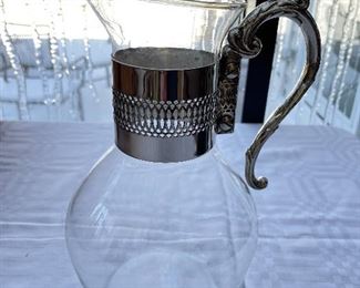 Glass Pitcher with Silver-Plate Trim.