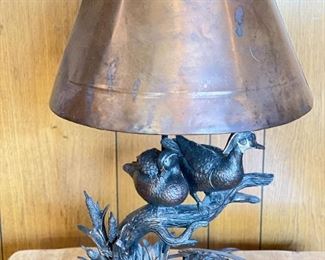 Bronze & Copper Duck Table Lamp Signed By Artist. Photo 1 of 2.