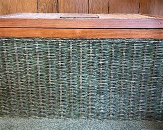 Painted Wicker Storage Box with Angler Motif - 2 Available. The Large Measures 24" W x 14" D x 14" H. The Small Measures 17" W x 13" D x 14" H. Photo 3 of 3.