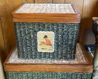 Painted Wicker Storage Box with Angler Motif - 2 Available. The Large Measures 24" W x 14" D x 14" H. The Small Measures 17" W x 13" D x 14" H. Photo 3 of 3.