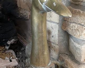 Pair of Vintage Solid Brass Duck Neck Andirons.