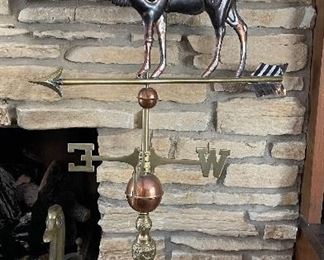 Directional Elk Brass & Copper Weather Vane on Base. Measures 55" H x 34" W. Photo 1 of 2.