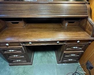 Vintage Roll Top Desk. Measures 57" W x 28" D x 44" H. Great As Is But WOW, Wouldn't This Be Cool Painted or Lacquered? Ask Us About Details! Photo 2 of 2.
