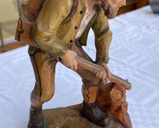 Vintage Hand-Carved Wood Figurine with W. u. M. Heinzeller Sticker. Photo 1 of 2.