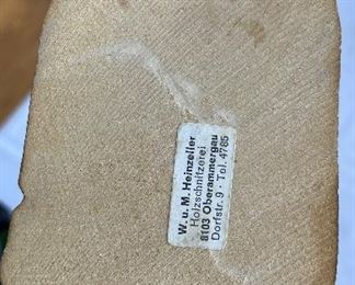 Vintage Hand-Carved Wood Figurine with W. u. M. Heinzeller Sticker. Photo 2 of 2.