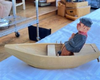 Vintage Hand-Carved Swedish Hunter & Fishermen Figurines Signed By Artist. Photo 2 of 4.