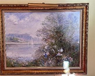 Oil Paining of Lake & Sailboats.