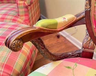 Vintage Victorian Arm Chair in Pink & Green Check Upholstery. Photo 3 of 4.