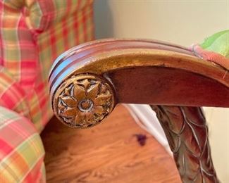 Vintage Victorian Arm Chair in Pink & Green Check Upholstery. Photo 4 of 4.