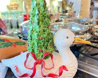 Italian Ceramic Christmas Duck Figurine.