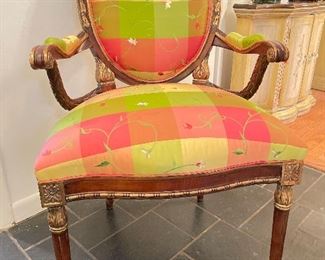 Vintage Victorian Arm Chair in Pink & Green Check Upholstery. Photo 1 of 4.