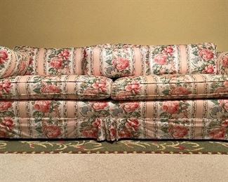 Floral Upholstered Sofa with Down Filled Cushions. Measures 85" W x 34" W.