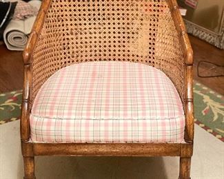 Barrel Back Chair with Cane Seat & Faux Bamboo Frame. Measures 22" W x 26" D with 18" Seat Height. Photo 1 of 2.