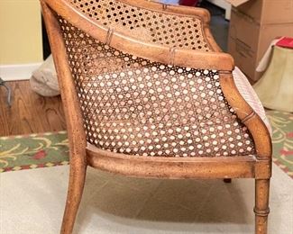 Barrel Back Chair with Cane Seat & Faux Bamboo Frame. Measures 22" W x 26" D with 18" Seat Height. Photo 2 of 2.