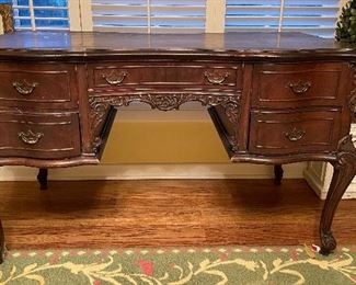 Vintage Tobey Furniture Flame Mahogany Desk. Measures 52" W x 28" D. Great As Is But WOW, Wouldn't This Be Cool Painted or Lacquered? Ask Us About Details! Photo 1 of 3.