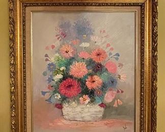 Original Floral Bouquet Oil Painting Signed By Artist. Measures 28" x 32".