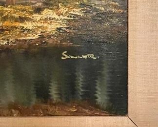 Original Oil Painting of Lake / Mountain Signed by Artist. Measures 24" W x 35" H Unframed. Photo 2 of 2.