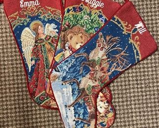 Emma, Maggie & Will Monogrammed Needlepoint Stockings.