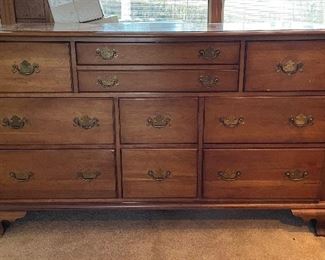 Vintage 10-Drawer Bureau with Brass Hardware. Measures 60" W x 21" D x 35" H. Photo 1 of 2.