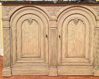 Two-Door Cabinet with Marble Top. Measures 41" W x 16" D x 30" H.