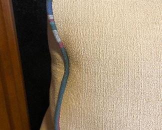 Pale Yellow Upholstered Club Chair with Green Plaid Piping. Measures 36" W x 36" D. Photo 2 of 2.