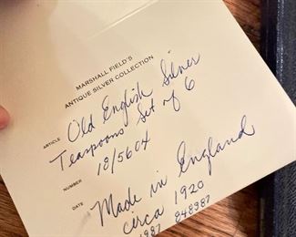 Set of 6 Old English Silver Tea Spoons. Photo 2 of 2.