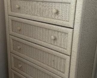 Vintage Henry Link 5-Drawer Wicker Chest of Drawers. Measures 34" H x 20" D x 47.5" H.