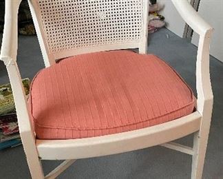 Vintage White Washed Cane Seat Arm Chair.
