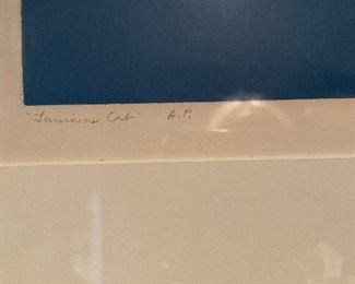 "Luminous Orb," Signed Artist's Proof, Jan Ehrenworth. Measures 21.5" x 22" Unframed. Photo 3 of 4.