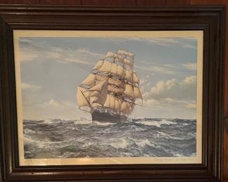 "Racing Home," The Cutty Shark Lithograph by Montague Dawson. Measures 27" x 17". Photo 1 of 3.