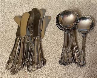 Sterling Silver Flatware - Butter Knives & Cream Soup Spoons.