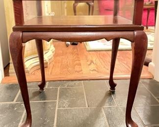 Pair of Queen Anne Curio Glass Display Lift-Top Side Tables. Each Measures 23ʺW × 18ʺD × 24ʺH. Photo 1 of 3.