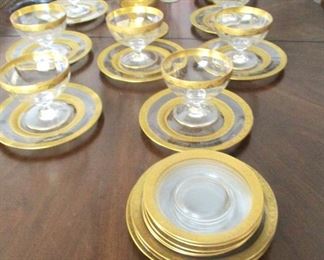 Set of tableware - glass with gold rims - Center bowl is an elegant addition to the table setting