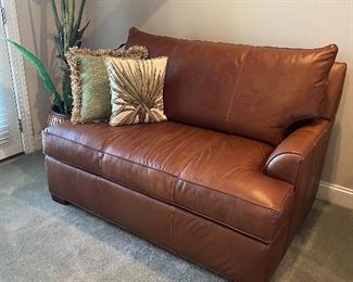 "Ethan Allen" LEATHER "chair and a half" sleeper sofa (with blow up mattress)
