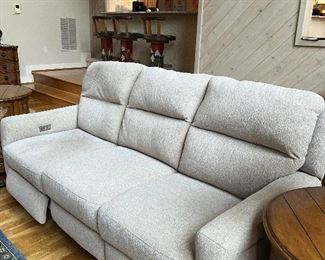 "AVA" - Dual Power sofa with electric recliners on each end...also a USB port. Upholstered with Oatmeal Linen.