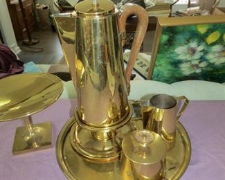 EXQUISITE MID-CENTURY BRASS  COFFEE SERVING SET..